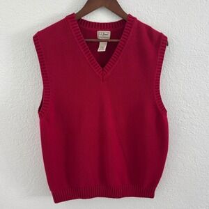 L.L. Bean Men's 100% Cotton Sweater Vest Professor Collegiate Red Size Large